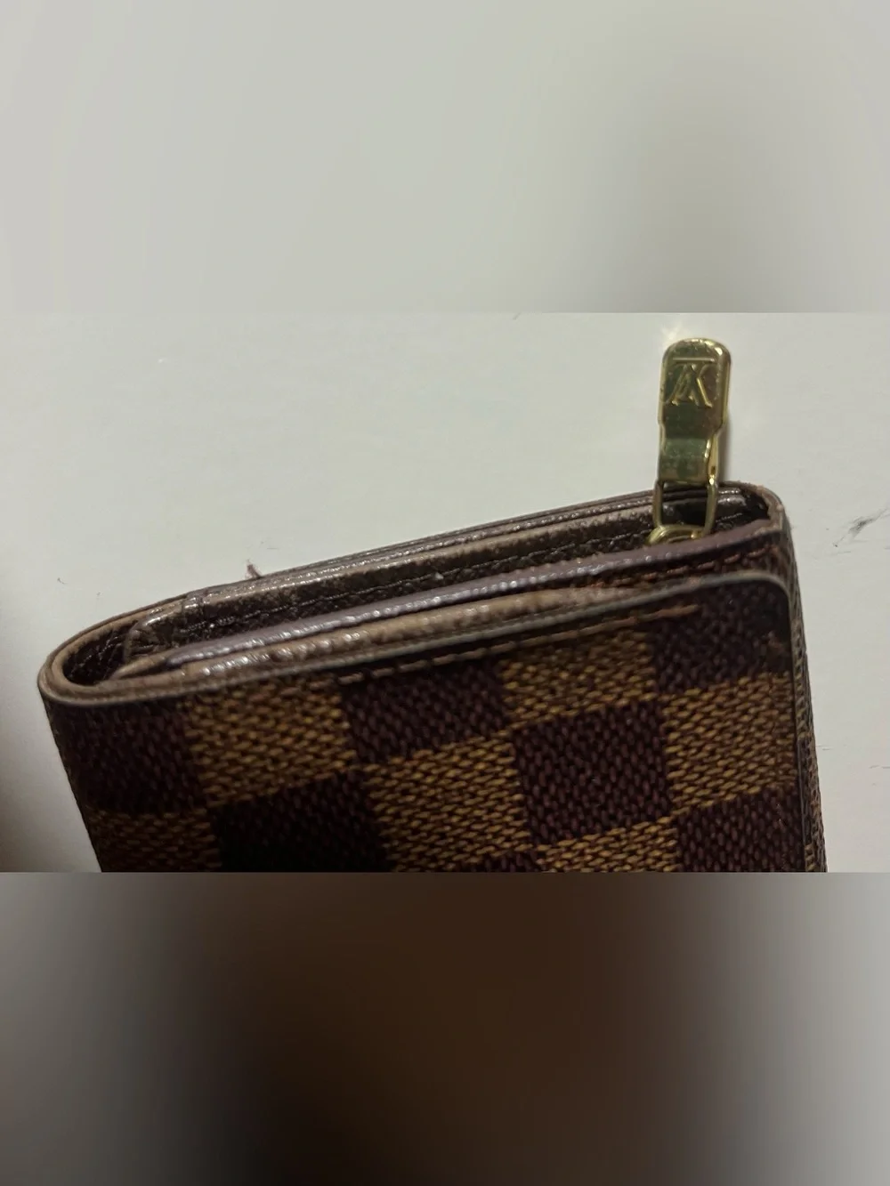 Louis Vuitton Brown Checkered wallet with Gold-Tone Snap and zipper